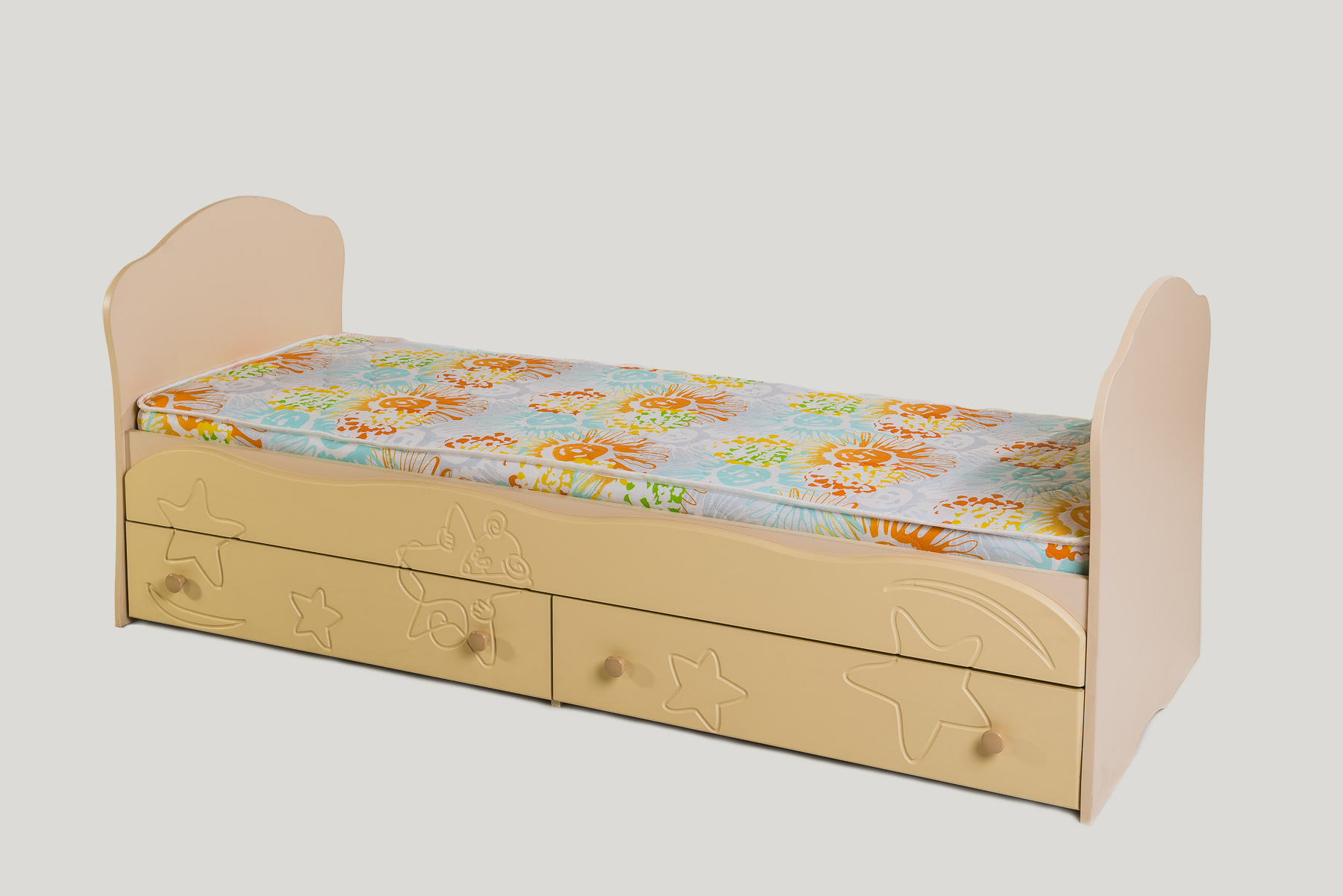 Мал2с/я Кровать детская подростковая &quot;Малышка&quot; с ящиком, длина 1700 мм. ширина 600 мм, ваниль