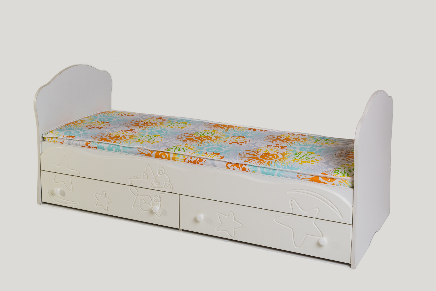 Мал1с/я Кровать детская подростковая &quot;Малышка&quot; с ящиком, длина 1700 мм. ширина 600 мм, белая